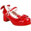 Jemnpela Scarpe da Donna Kawaii Mid Block Tacco Mary Jane Rockabilly Pompe con Pizzo Trim Bow Pearl Piattaforma Tacco Grosso Carino Dolce Scarpe da Sposa