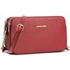 David Jones - Borsa a Tracolla Piccola Donna - Borsa a Mano Spalla Telefono Pelle PU Rigida - Borsetta 3 Scomparti Tasche - Clutch Crossbody Bag Moda Noche Sera - Rosso