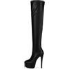 Feinlina Nero Donne sopra il ginocchio Tacco Stiletto Piattaforma Stivali da notte Sexy Moda Pelle Coscia Stivali alti, Nero , 42 EU