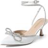 DREAM PAIRS Decollete Donna Tacco Spillo Fiocco | Tessuto glitter o satinato, fiocchi con strass, tacco kitten 7 cm, punta affusolata, cinturino regolabile.