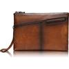Karoukee Lussuoso Pochette da Uomo in Vera Pelle Fiore, Piccolo Borsa a mano da Lavoro Formale con Cinturino da Polso, Borsetta Portatile per telefoni cellulari e tablet fino a 9,7 pollici