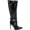 Malu Shoes Stivali Donna Alti Lucidi Neri in Vernice al Ginocchio con Zip e Tacco a Spillo 12 cm Vinile con Cinturini e Fibbie