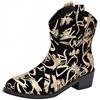 FQLGJMY donna mezzo vitello ginocchio alto cowboy combattere stivali Vintage etnico fiore design in pelle pizzo fino tondo dita del piede grosso tacchi bassi stivali da cavallo Boho inverno autunno