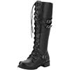 Generic Stivali alti al ginocchio da donna, con tacco basso e grosso, con cerniera laterale, stivali alti con lacci, scarpe calde con fibbia per cintura borchiata, scarpe invernali da equitazione comode da