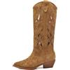 IF Stivali Texani Donna al Ginocchio, Ricami e Lavorazione Traforata, Suola in Gomma Silenziosa,Stile Cowboy Camperos MP746-3 cuoio 39