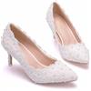 FNKPI Scarpe da Sposa con Tacco Alto, Décolleté in Pizzo Bianco da Sposa, Scarpe da Sposa Imitazione Fiori Adatte per Matrimoni, Feste, Feste da Ballo,Bianca,38 EU