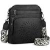 RAINSMORE Borsa a Tracolla Donna Messenger in Pelle Sintetica con Ricamo Traforato e Nappa, Borsa a Spalla con Tracolla Larga per iPad Nero