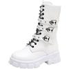 Generic Stivali da donna con plateau Gothic Punk, con tacco a blocco, suola profilata, con fibbia, stivali da motociclista, stivali da motociclista, bianco, 41