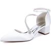 HFWXYSA Scarpe Tacco Donna Eleganti Decollete a Cinturini Incrociati Punta Chiusa Sposa Decolte Tacco Medio Largo mit Strass,Bianca,39 EU