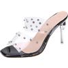 LarDorLin Tacco a Spillo Mules Donna Trasparente Pantofole Punta Aperta Sposa Ciabatte Eleganti Festa Tacco Alto con Cristalli Finto Nero Numero 33 EU