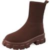 Ulalaza Stivali da donna in maglia elasticizzata Punta tonda Tacchi alti Calzini Stivali Stivali Chelsea con plateau Stivali elasticizzati in maglia Slip-on Stivaletti con calzini antiscivolo