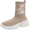 Ulalaza Stivali da donna in maglia elasticizzata Punta tonda Tacchi alti Calzini Stivali Stivali Chelsea con plateau Stivali elasticizzati in maglia Slip-on Stivaletti con calzini antiscivolo