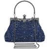 Selighting Pochette Elegante Nera Perle, Clutch Donna Cerimonia Borsetta da Sera Vintage Borsa a Tracolla Catena per Matrimonio Sposa Cocktail Festa (Blu navy)