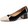QUEEN HELENA Décolleté con Tacco Basso Scarpe Eleganti Donna ZM9702-1 (Nero e Beige, Sistema Taglie Calzature EU, Adulto, Donna, Numero, Media, 41)