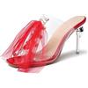 LarDorLin Tacco a Spillo Mules Donna Trasparente Pantofole Punta Aperta Sposa Ciabatte Eleganti Festa Tacco Alto con Cristalli Finto Rosso Numero 32 EU