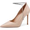 QUEEN HELENA Décolleté con Tacco a Spillo Scarpe Eleganti con Cinturino con Strass Donna K3690 (Nude Pu, Sistema Taglie Calzature EU, Adulto, Donna, Numero, Media, 40)