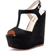 Saekcted Donna Alto High Zeppa Piattaforma Tacco Heel Aperte sulla Punta Sandali T-strap Cinturino alla Caviglia Fibbia Feste Dress Cute Scarpe Nero 36 EU