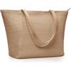 KALIDI FANCY FOREST KALIDI - Ampia borsa in paglia, borsa da spiaggia con cerniera, in plastica riciclata marina, design simile alla paglia, borsa a secchiello per vacanze estive e uso quotidiano, cachi, 35cm x 35cm x