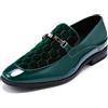YFFUSHI Mocassini Uomo Patchwork Pelle Lucida & Velvetto con Fibbia Metallica Scarpe Eleganti Loafers Comfort Casual, Verde, 45 EU
