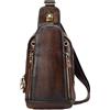 Karoukee Borsa a Spalla Vintage da Uomo, Borse a Tracolla in Vera Pelle, Borsa da Petto Versatile, Zaino Monospalla Multiuso per Tablet sotto i 9,7 Pollici