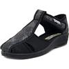 EMANUELA, Scarpa Aperta Donna Linea Comfort in Tessuto Elasticizzato Nero, Chiusura a Strap, Zeppa Bassa, 915