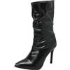 Generisch Stivaletti da donna con tacco in pelle, da donna, con tacchi alti, sexy, in pelle, con tacco a spillo, eleganti stivali in poliuretano, a mezza gamba, Chelsea, Nero , 40 EU