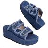 Ulalaza Ciabatte in denim da donna Pantofole piatte in tessuto Jean casual Pantofole con zeppa a punta aperta Zoccoli con plateau Sandali Boho antiscivolo Mocassini slip-on senza schienale