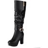 Bviennic Stivali Al Ginocchio Donna Tacco Alto a Blocco con Plateau Moda Punta Rotonda Zip Festa 2627 Nero Numero 33.5 EU/33Cn