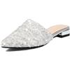 CRETUAO Sabot Piatti con Cinturino con Paillettes da Donna, comode Scarpe Mary Jane a Punta, Sandali Eleganti da Ufficio per Feste di Matrimonio,Argento,41 EU