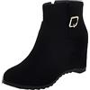 LOIJMK Lacci neri da donna, tinta unita, fibbia per cintura, rialzo interno, zeppa, cerniera laterale scarpe da donna stivaletti con tacco, Nero , 39 EU
