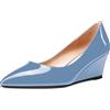 Aachcol Donna Zeppa Medio Tacco Heel a Punta Pumps Slip-on Scarpe da Matrimonio Feste 5 CM Blu Azzurro Verniciata 38 EU