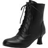 Jemnpela Stivaletti Donna Vittoriani con Tacco Kitten Stivali alla Caviglia Stringati con Zip Laterale Scarpe Vintage in Stile Granny per Matrimoni Feste a Tema Cosplay Gotico e Steampunk