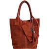 Modarno Borsa shopper da donna in vera pelle scamosciata, con custodia per gioielli dello stesso colore - Borsa a mano - Borsa a spalla