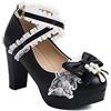 Ulalaza Scarpe Mary Jane con Tacco Alto da Donna Sweet Party Festive Lace Bow Pearl Strawberry Cute Dress Shoes