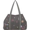 Fritzi aus Preussen Fritzi Simply Shopper Limited Embro Fun Canvas - Borsa shopper da donna Festival City vegan ricamo con chiusura lampo, 29 x 44 x 16 cm, colore: Antracite - Beige, antracite.