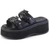 Ulalaza Piattaforma da donna Mary Jane Wedge Bat Heart Chain Sandals Open Op Akle Gothic Lolita Platform Dress Tums Shoes Scarpe piattaforma petto Scarpe in pelle Brevetto Scarpe