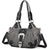Angel Kiss Hobo Bags - Borse da donna in pelle vegana, borse a tracolla chic con borchie in metallo, Grigio/Nero