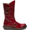 Infinity Leather Stivali da donna FLY MES 2 in Pelle con Zeppa, Fibbia, Cerniera e Plateau a Metà Polpaccio, Rossi