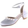 EIGHT KM Scarpe Mary Jane con Tacco Alto da Ragazza Principessa per Matrimonio e Festa EKM7033 Seta Liscia Lucida perlacea Argento Taglia EU 37