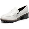 Dream Pairs Mocassini da Donna con Tacco Grosso, Scarpe Casual da Donna, Poliuretano Bianco., 38.5 EU