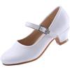 EIGHT KM Scarpe con Tacco Principessa Eleganti Lucente Comunione Cerimonia Ballerine Bambina Tacchi Ragazza EKM7015 Pelle Microfibra Athena Bianco