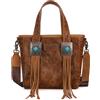 Montana West Wrangler - Borsa tote da donna in pelle bovina, con motivi incisi e frange in pelle, Marrone occidentale, Large