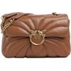 Pinko Love Classic Puff Borsa a Spalla in Pelle Trapuntata, Marrone, 27x18x11 cm, con Tracolla a Catena e Chiusura a Patta