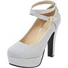 CularAcci Donna Moda con Cinturino alla Caviglia Tacco Alto Pumps Plateau Scarpe Silver Size 34 Asiatico