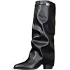 Generico stivali cuissardes Stivali Donna con Tacco Invernali Autunnali Texani Cowboy Stivaletti Alti al Ginocchio Stivaletti Punta Stivaletto Gamba Larga in Pelle scarpe in gomma donna nero 42