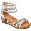 Primtex Sandali da donna estivi con zeppa, comodi, eleganti, con cinturini intrecciati e strass - Scarpe da donna leggere con cerniera - dal 36 al 44, argento, 38 EU