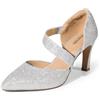 DREAM PAIRS Décolleté Classici con Tacco Alto da Donna con Cinturino sul Collo del Piede per Il Lavoro Matrimonio Ballo,Size 39,Argento Glitter,SDPU2350W