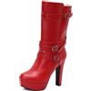 Bviennic Stivali Polpaccio Donna Tacco Alto a Blocco con Plateau Moda Punta Rotonda Senza Chiusura Festa 2538 Rosso Numero 46 EU/48Cn