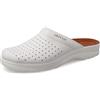Fly Flot | Man Professional, Zoccoli Sanitari Uomo, Ciabatta con Tomaia in Pelle Forata, Sottopiede in Cuoio, Bianco, 44