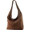 modamoda de T150 Borsa a tracolla da donna Large in camoscio made in Italy, marrone cioccolato, L